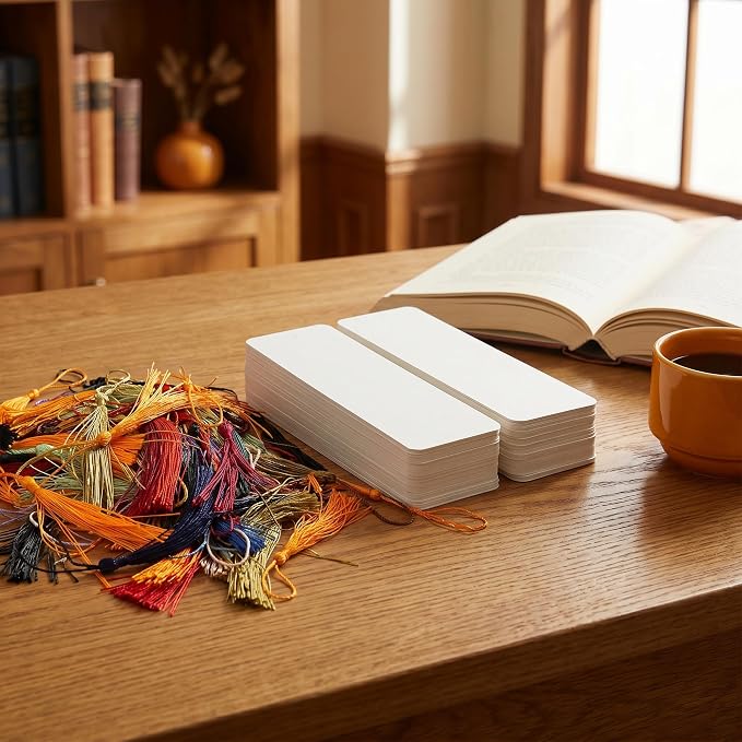 100Pcs Blank Bookmarks with Tassels, 400gsm Cardstock 5x15cm White Blank Paper - Image 6