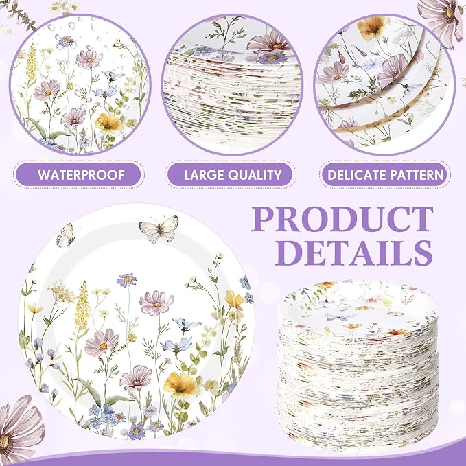Funnymoom 60 Pcs 7 Inch Floral Party Plates Wildflower Paper Plates Spring - Image 3