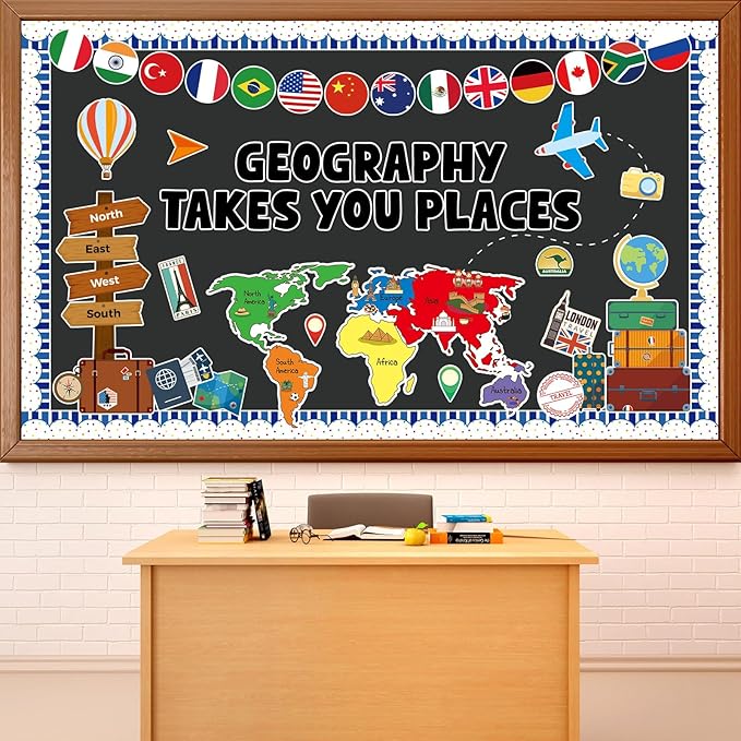 Geography Takes You Places Bulletin Board Set World Map Classroom Decoration by Yiaoyinnz