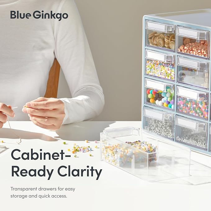Blue Ginkgo Medium 16-Drawer Cabinet – Stackable Clear Organizer - Image 5