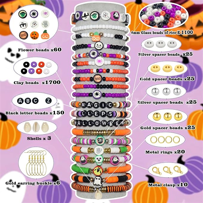 YMSDZHL 3300+PCS Clay Beads Bracelet Making Kit, Halloween DIY Flat Preppy Beads - Image 3