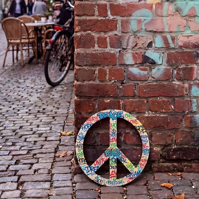 12 Pcs 12 Inches Wood Peace Cutouts Unfinished Round Wood Peace Sign Decor - Image 7