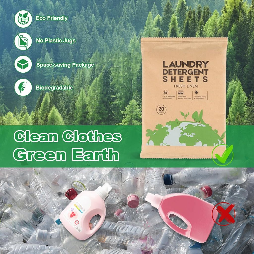 Laundry Detergent Sheet, Eco-Friendly & Hypoallergenic Wash Strips, Natural Ingredients, Ultra-Concentrated, Travel-Ready, No Plastic Jug- Fresh Scent, (120 Loads) 60 Sheets