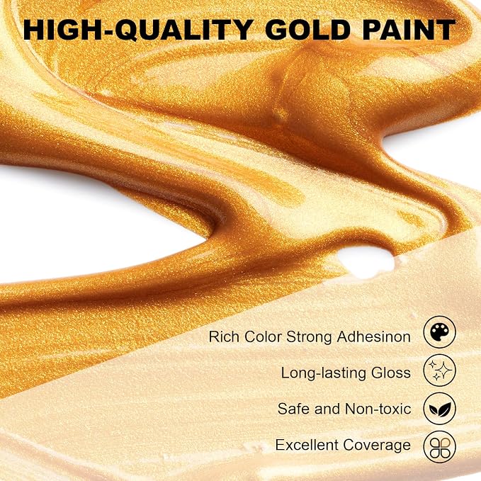 300ml Gold Metallic Acrylic Paint, Non Toxic Waterproof Gold Metallic Acrylic - Image 3
