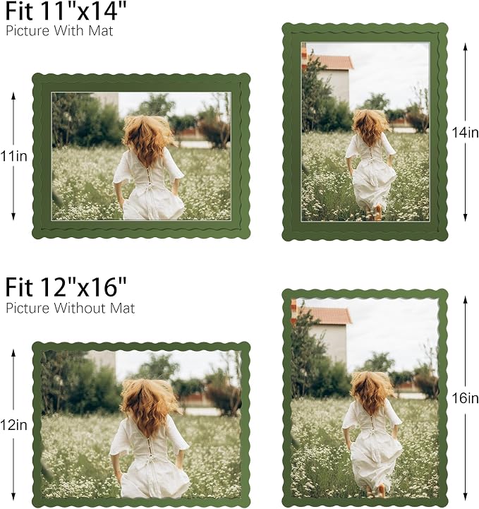 12x16 Picture Frame with Mat for 11x14, Wavy Edge Wooden Real Glass Photo Frame - Image 3
