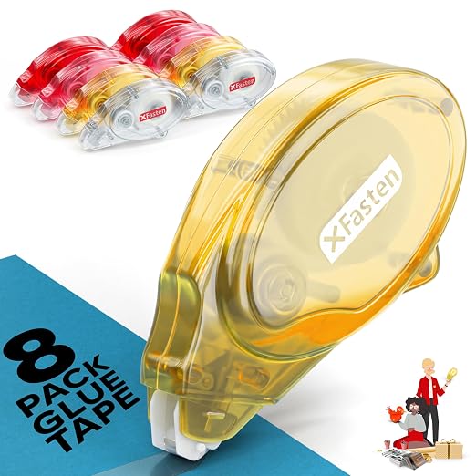 XFasten Double Sided Tape for Scrapbooking, 8mm x 30ft 8-Pack Multicolor by XFasten