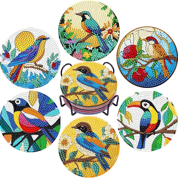 EWJRNSF 6 PCS Bird Diamond Art Coasters DIY Kit by EWJRNSFDiamondPainting