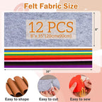 12 Rolls 8"x35" 1.4mm Thick Soft Felt Fabric Sheet 12 Assorted Classic Series - Image 2