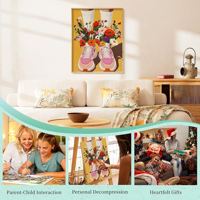 Paint by Numbers Kit for Adults, Sneakers DIY Painting Kit, 16x20 Inch | Flower - Image 7