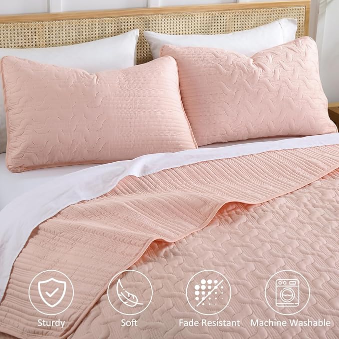 Yiran Blush Pink Quilt Set King Size, 3 Piece Reversible Bedspreads Bedding Set - Image 4