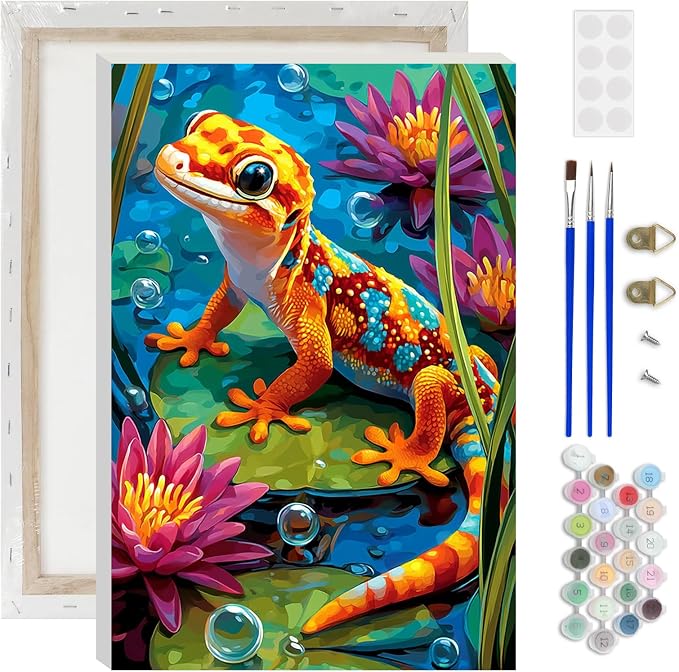 Lxmsja Colorful Gecko Paint by Numbers Kit by Lxmsja