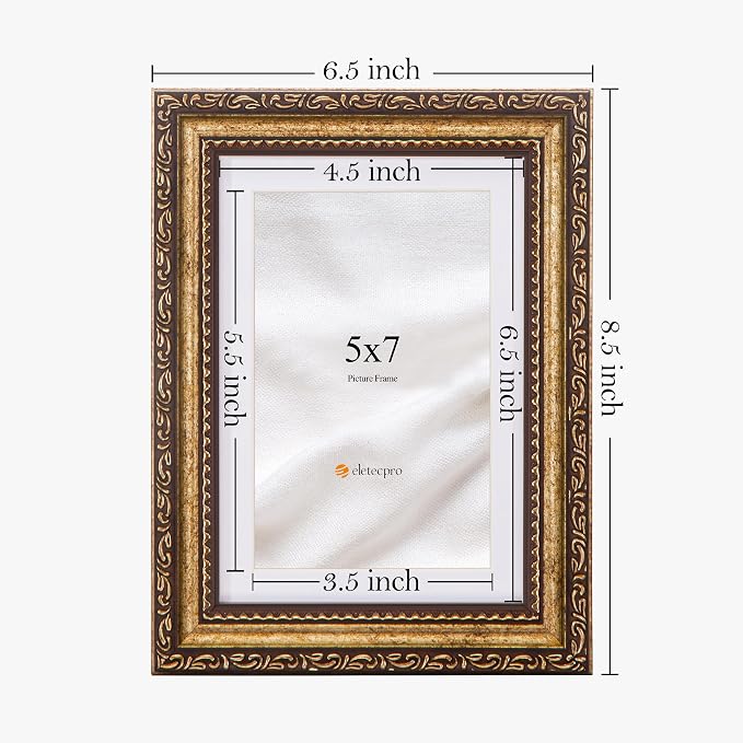 eletecpro 5x7 Vintage Picture Frame, Glass Cover, Bronze Gold, Horizontal or - Image 3