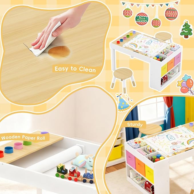 Kids Art Table and 2 Chairs Set, Wooden Craft Desk - Image 7