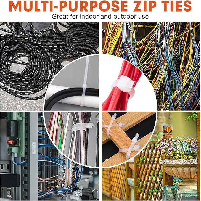 Zip Ties, RAZCC 1200pcs White Cable Zip Ties 8 Inch, Heavy Duty Plastic Wire - Image 7