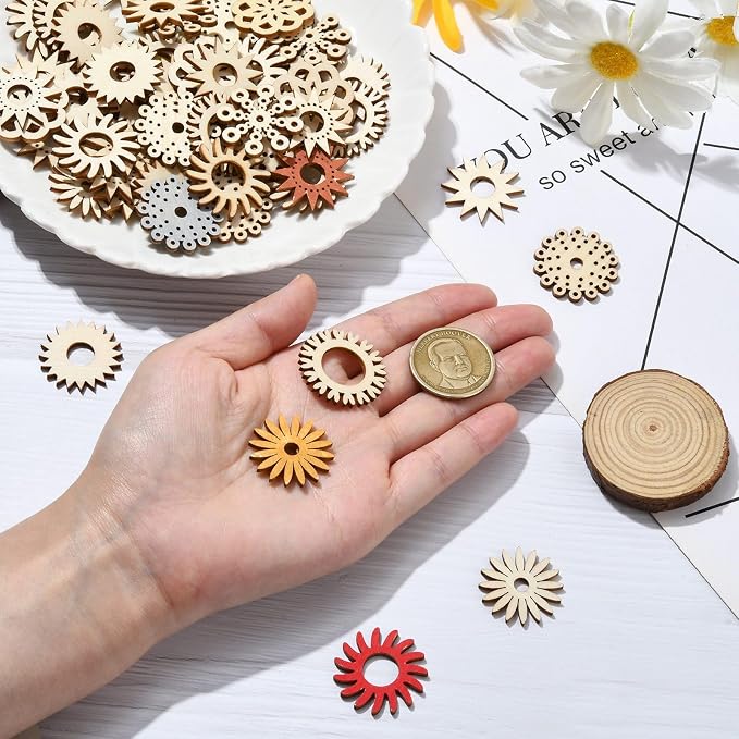 200 pcs Mixed Styles Sunflower Theme Unfinished Wood Cutout Charms Daisy Flower - Image 4