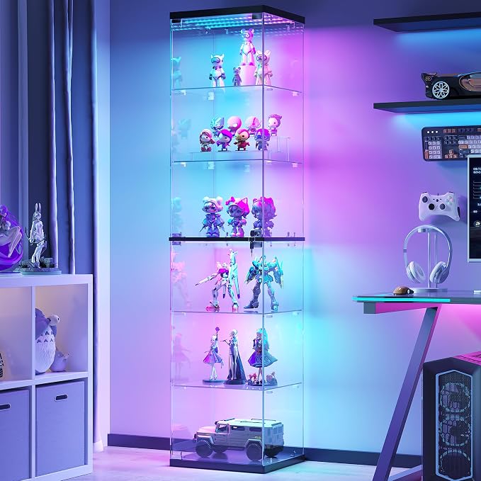 Dystler 6-Tier Glass Display Cabinet, RGB LED Lights & Lock | 66.9" Display Case - Image 9