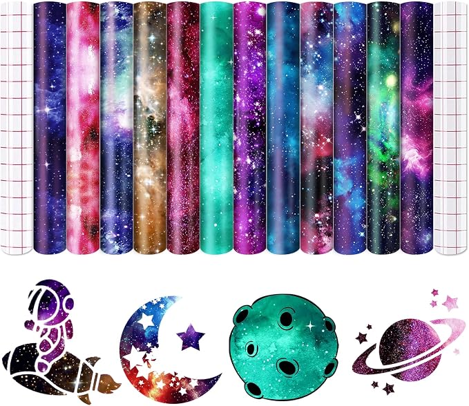 Night Galaxy Starry Permanent Adhesive Vinyl 12 Sheets 12'' x 10'' | Celestial by CraftingEveryday