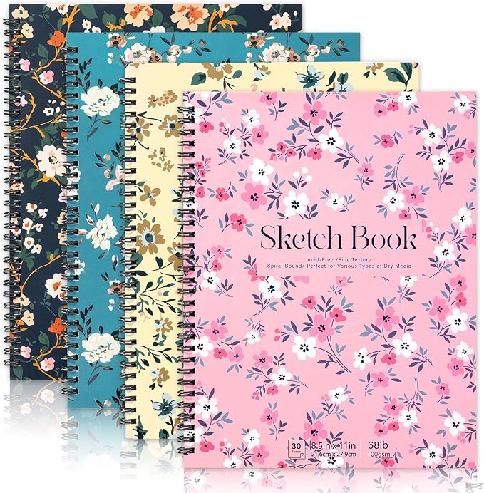 4 Pack Sketch Book, 8.5 x 11Inch Sketchbook, 68lb/100gsm Spiral Bound Sketch Pad by Prudiut