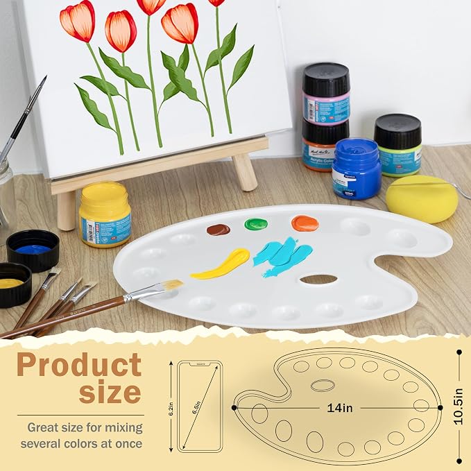 DUGATO 14-Well Oval Paint Palette, 14 x 10.5 in | Lightweight Plastic Tray - Image 2