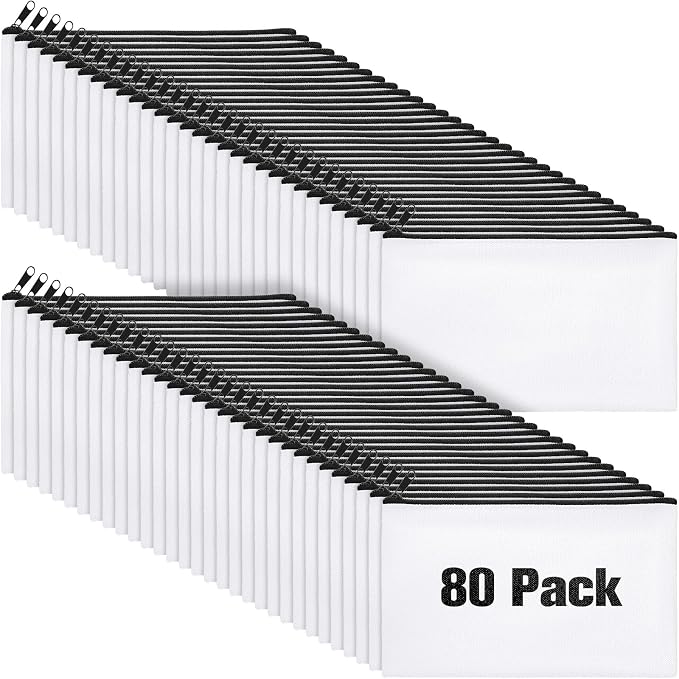 Reginary 80 Pack Canvas Zipper Makeup Bags Bulk Pencil Pouches Blank DIY Craft by Reginary
