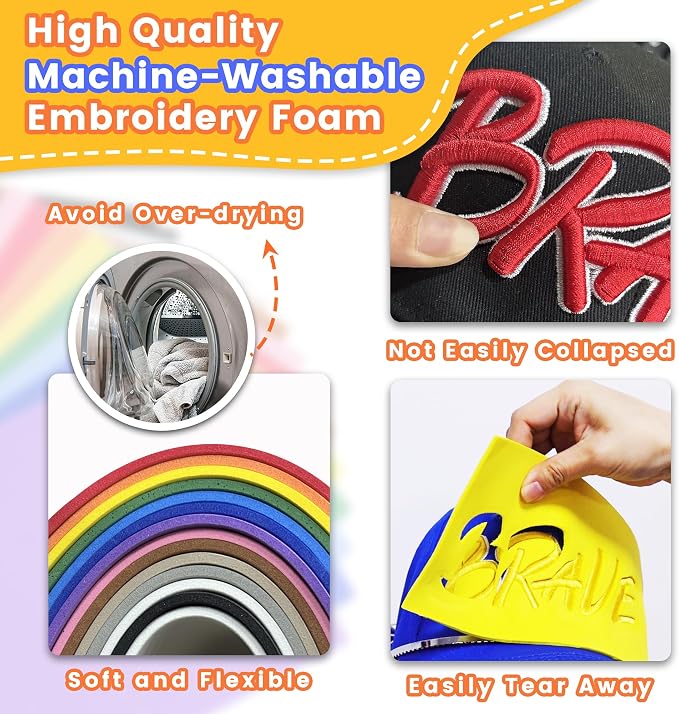 New brothread - 16 Options- 6PCS Embroidery Puffy Foam 9″x12″ Large Size 3MM - Image 3