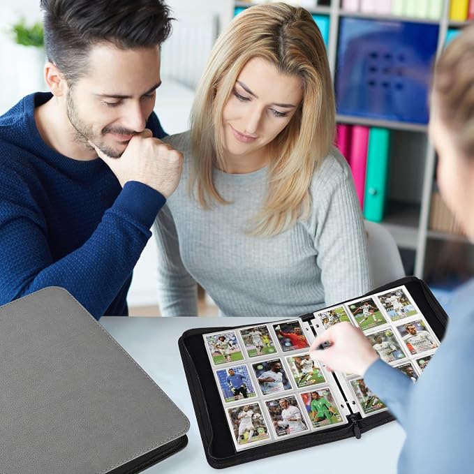 GERMUN 3 Ring 9 Pocket Zipper Card Binder, 720 Double Sided Standard PU Trading - Image 7