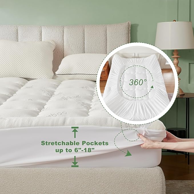 BEDLORE King Mattress Topper Viscose Derived from Bamboo, Thick Pillow Top - Image 6