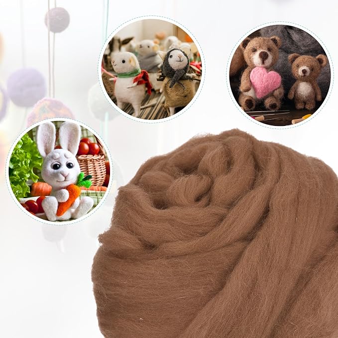 uxcell Needle Felting Wool, 3.5 Oz Nature Fibre Wool Yarn Roving - Image 4