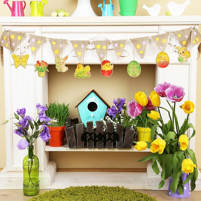 36PCS Wooden Easter Ornaments to Paint, 6 Styles DIY Blank Unfinished Wood Egg - Image 4