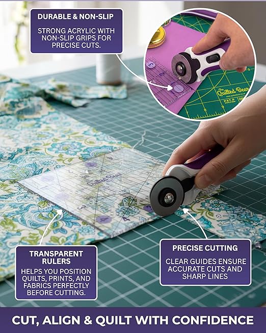 The Quilted Bear Square Quilting Ruler, Transparent Acrylic, 2.5" x 2.5" | - Image 4