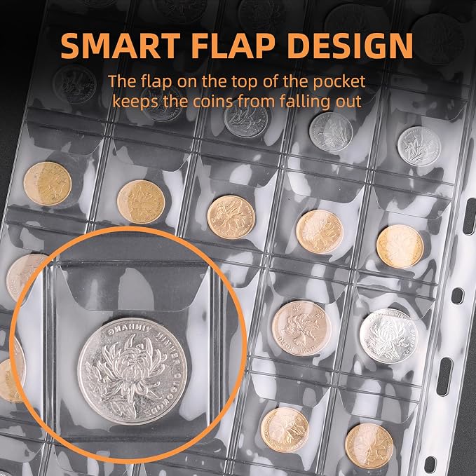 Coin Collection Book Holder for Collectors 2000℉ Fireproof | 300 Pockets Coins - Image 4