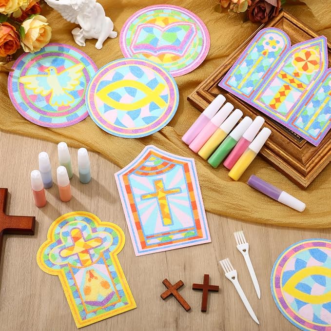 Soulchen 24 Sets Christian Cross Craft Kit, Vbs Religiou Color Your Own Cross - Image 3