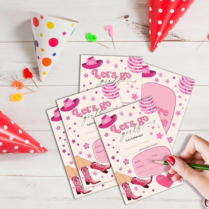 Cowgirl Birthday Invitations, 25 Double-Sided Invitation Cards - Image 3