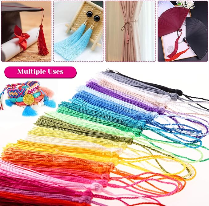 Tassels, Cridoz 120Pcs Bookmark Tassels Silky Handmade Soft Craft Mini Tassels - Image 7