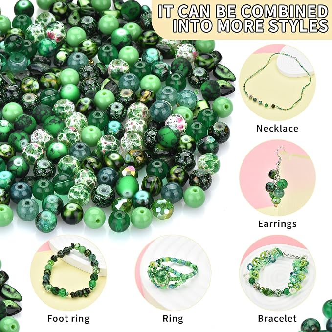 Glass Beads Jewelry Making Kit, Fresh Green Color-900pcs Include 8mm Assorted - Image 2