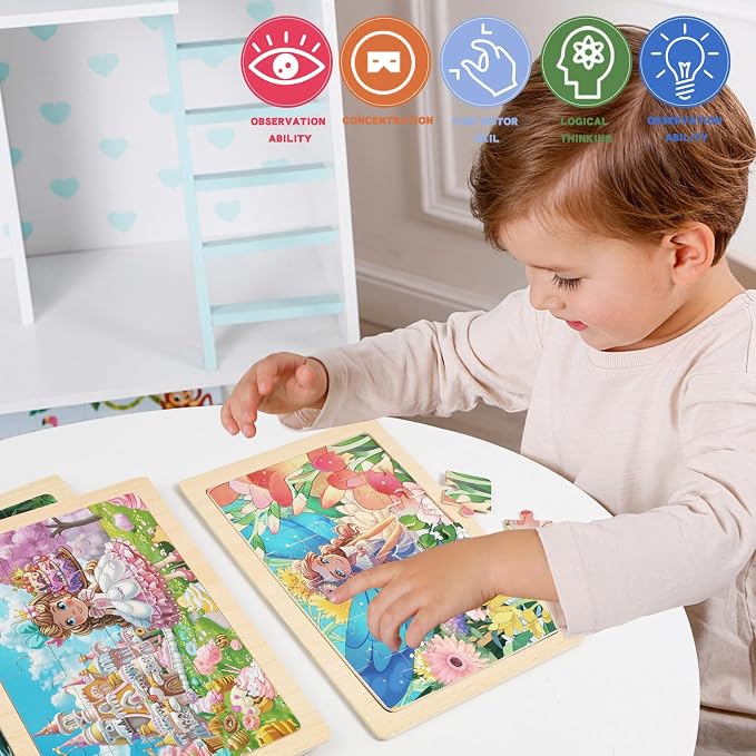 4 Sets of Wooden Puzzles, Each Set has 24 Pieces, Including Castle Unicorn - Image 6