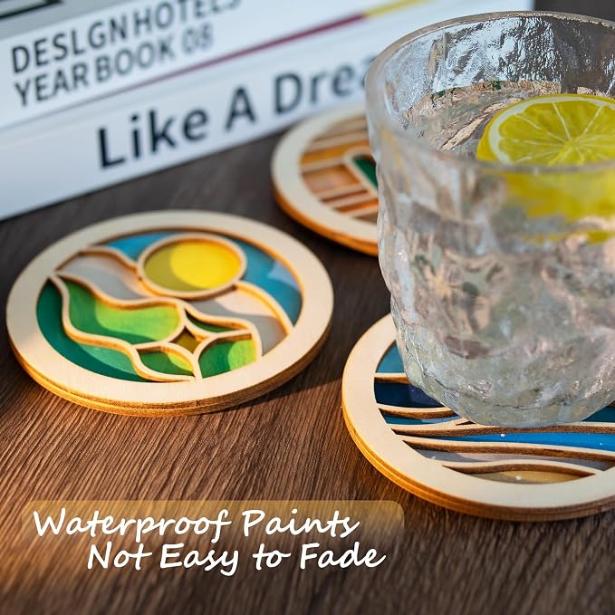 Temlum Wooden Coasters Painting Kit, Paint You Own Coaster Wooden Painting - Image 5