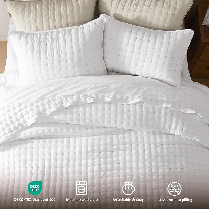 WDCOZY White King Size Quilt Bedding Sets - Image 7