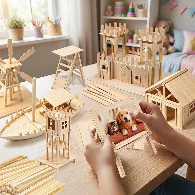 Natural Wood Craft Wood Square Dowel Rods Balsa Wood Sheets Smooth Popsicle Art - Image 6