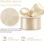 HUIHUANG Champagne Satin Wired Ribbon 1-1/2" Light Champagne Wire Edge Ribbon - Image 2