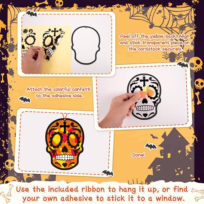 Renbuzhu 36PCS Dia De Los Muertos Crafts Bulk: Sugar Skull Paper Suncatchers - Image 5