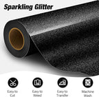 VinylRus Black Glitter HTV Heat Transfer Vinyl Roll-12 x 10ft Black Glitter HTV - Image 2