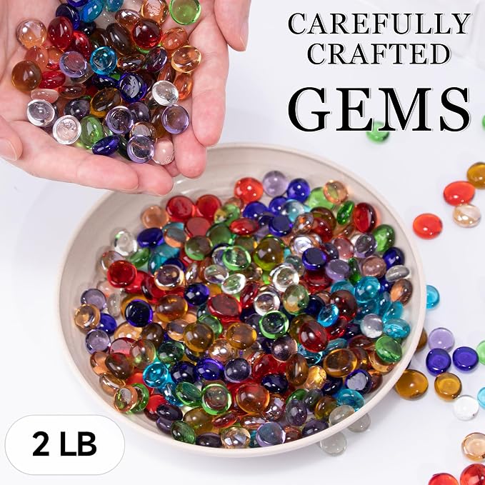 2LB Mini Glass Gems, Mixed Colour Mancala Stones Flat Bottom Marble Beads - Image 2