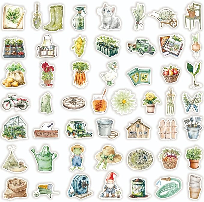 50 Pcs Cute Garden Farm Life Stickers, Vintage Plant Gardening Tool Animal - Image 3