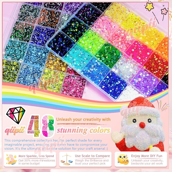 qiipii 48 Color 5mm Jelly AB & Crystal Colorful Resin Rhinestones - Image 3