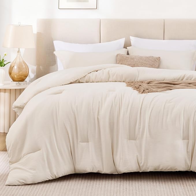 Love's cabin Beige King Size Comforter Set, 3-Piece Prewashed Bed Set - Image 2
