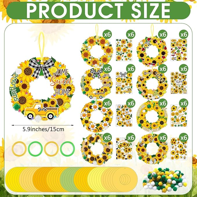 Hollowfly 48 Sets Sunflower Craft Kits DIY Summer Wreath Hanging Ornaments Make - Image 3