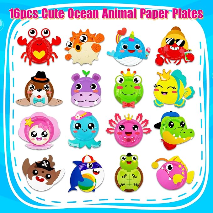 16 Pack Arts and Crafts for Kids, Toddler Crafts Animal Paper Plate Art Kit - Image 4
