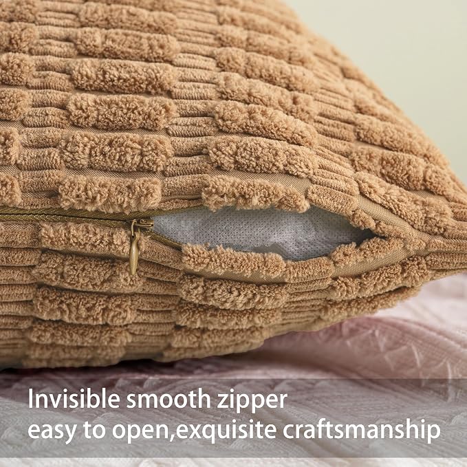 Aegero Pack of 2 Corduroy Decorative Throw Pillow Covers 18x18 InchSoft Boho - Image 3