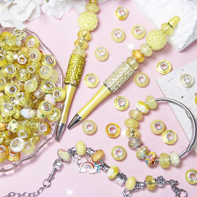 60Pcs Large Hole Beads Spacer Beads Yellow Assorted European Craft Big Beads - Image 3